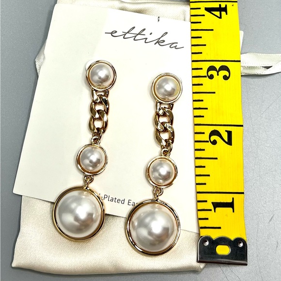 Ettika 18k Gold Plated Faux Pearl Drop Earrings NWT - Picture 4 of 4